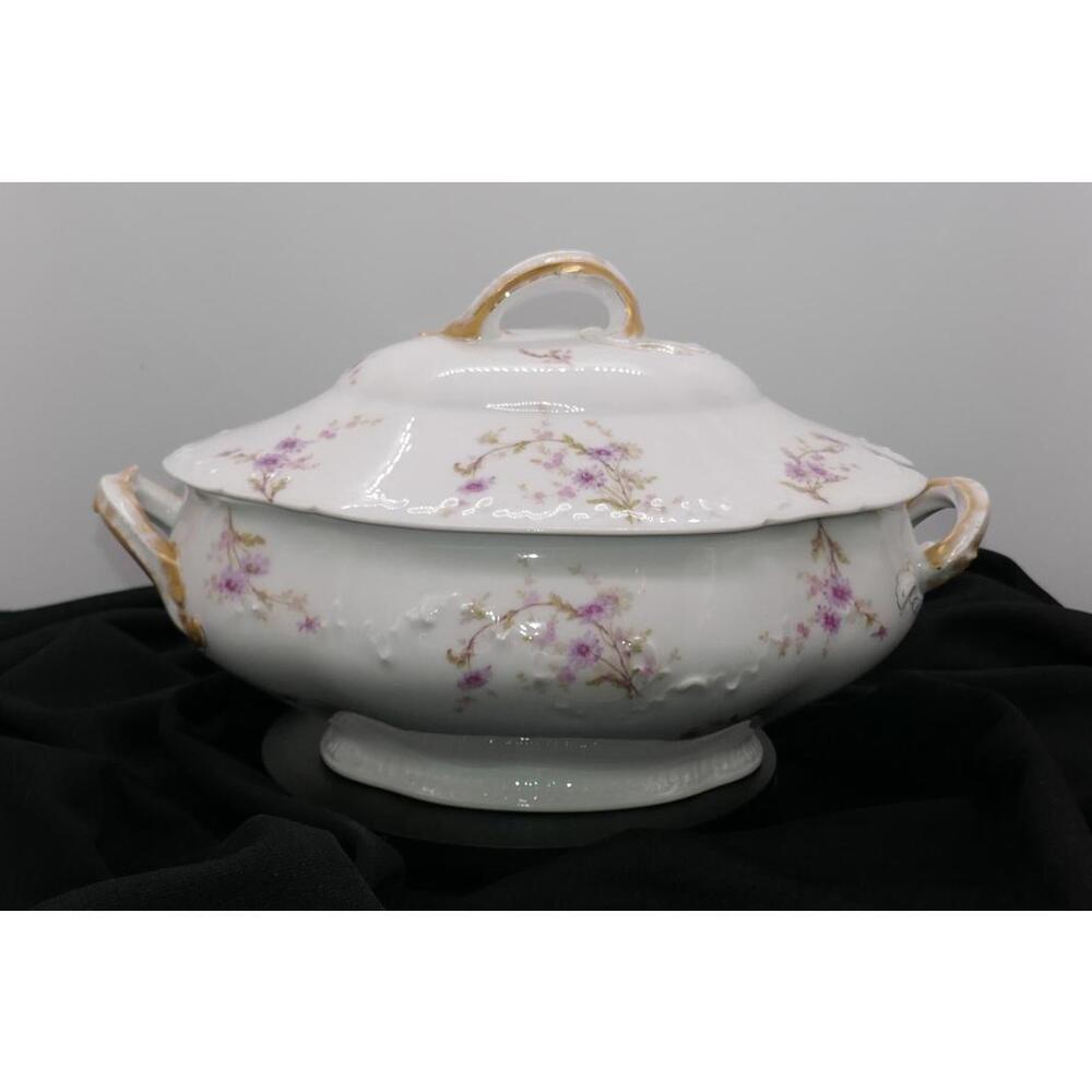 Vintage Haviland FRANCE Floral Ceramic Casserole Dish with Lid RARE